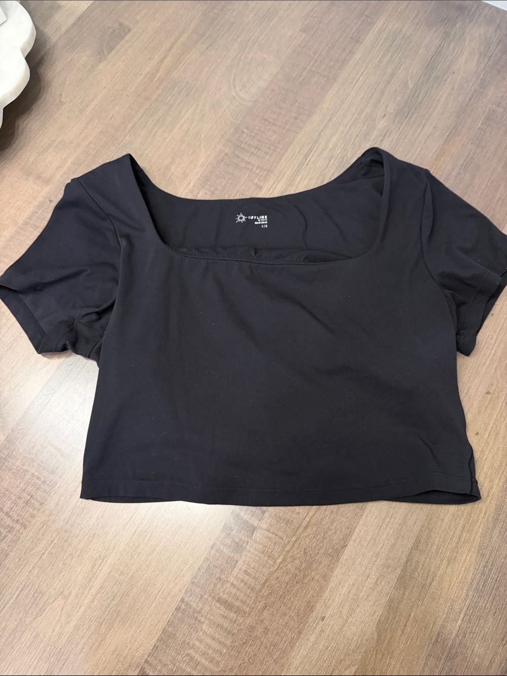 aerie Black Spandex Square Neck Crop Top with built in bra